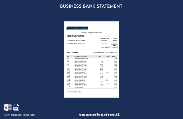 stile verificato Estratto conto aziendale della Banca di Giordania Modello Word 